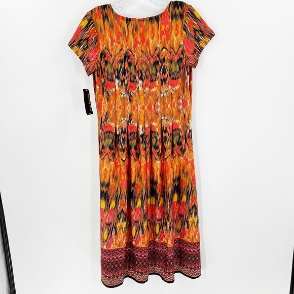 NWT Kim Rogers Orange Printed Short Sleeve Scoop Neck Godet Casual Dress Size PS - Picture 2 of 10